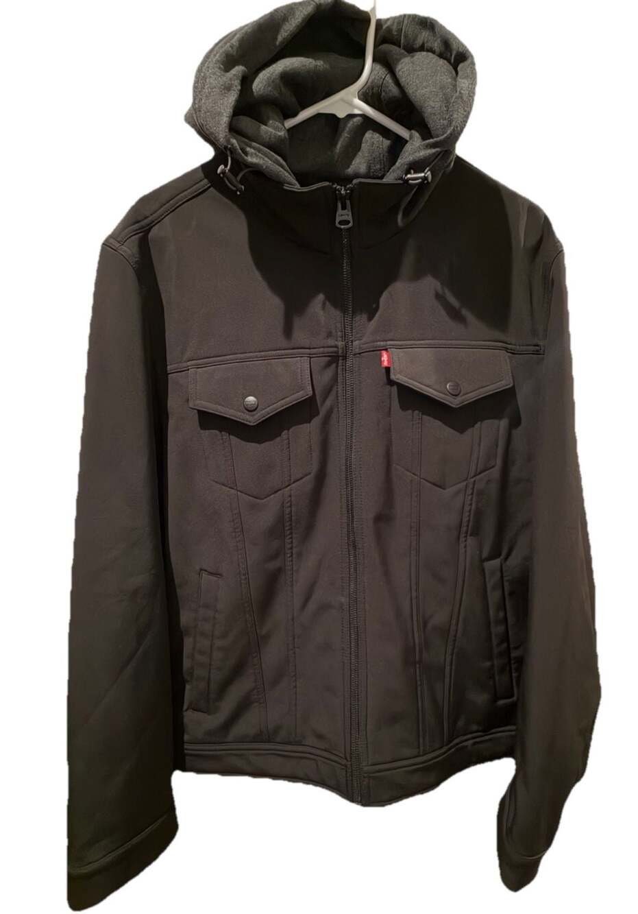 Levi's Men's Softshell Trucker black Jacket with Hood size Large